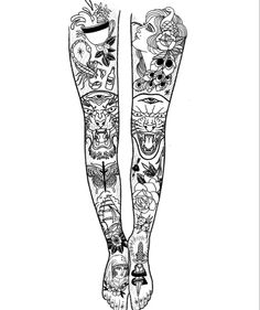 a woman's legs with tattoos on them and the bottom part of her leg