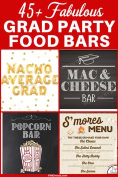 four different types of food and drink menus with text overlaying the image