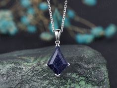 ***This stunning blue sandstone necklace features a 14k white gold chain and kite-cut blue sandstone, which is minimalist and stylish. Perfect for the modern woman looking for a unique and elegant daily wear necklace***- Metal: Solid gold(9K/14K/18K white/yellow/rose gold),925 sterling silver, platinum available- Main Stone: 7x10mm kite cut lab blue sandstone- Chain: 16+2 inches. The chain can be adjustable to 18 Inches.- Can be personalized: Yes Sandstone Necklace, Daily Wear Necklace, Blue Sandstone, Handmade Fine Jewelry, All Gems, Wear Necklaces, Jewelry Blue, Personalized Pendant, Bridal Gift