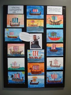 a wall hanging with pictures of boats on it