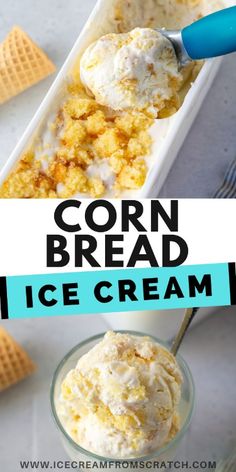 cornbread ice cream in a bowl with a spoon