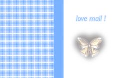 a blue and white checkered paper with a butterfly on it