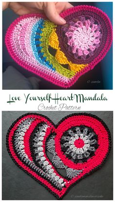 the crocheted heart has been made to look like it is in different colors