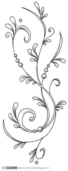 a drawing of a flower with swirls and leaves