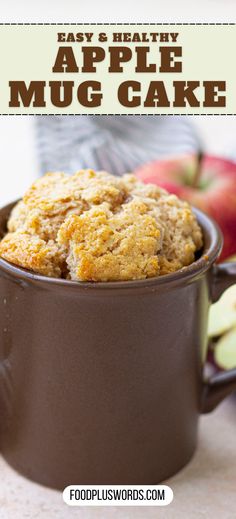 an apple muffin in a mug with the title above it