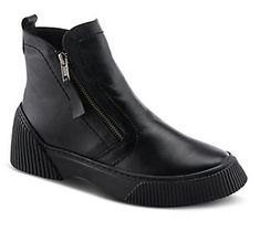 Bring a touch of sporty style to your look with these modern leather booties featuring convenient side zippers and comfy cushioned footbeds. From Spring Step. Leather Sporty Boots For Spring, Sporty Leather Spring Boots, Sporty Leather Boots For Spring, Leather Sneakers With Zipper Closure For Spring, Leather Sneakers With Zipper Closure, Leather Ankle Boot Sneakers For Spring, Oxford Boots, Boot Style, Wide Calf Boots