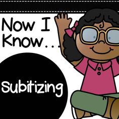 a black and white poster with the words subtizing in front of a girl wearing glasses