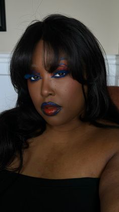 Deep Contrast Makeup, Bold Cheek Makeup, Danessa Myricks Light Work Palette, Blue Themed Makeup, Navy Makeup Looks, Jewel Tone Makeup, 2000 Makeup Look, Dark Blue Makeup Looks, 60s Makeup Looks