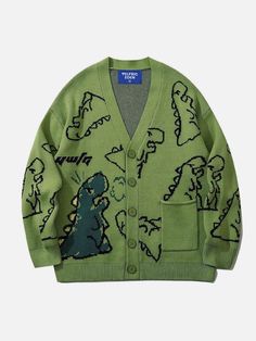 Aelfric Eden Dinosaur Graffiti Pattern Knitted Sweater – Aelfric eden Sweaters Men 2022, Cute Sweater 2022, Cool Sweaters Cardigan, Oversize Sweater Knitting Pattern Car, Cheap Trendy Green Sweater, Cheap Green Streetwear Sweater, Cool Sweaters Sweaters & Cardigans, Trendy Sweaters 2022, I Feel So Cool Cardigan