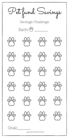 the paw printable worksheet for pet and savings saving challenges, each g