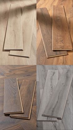 four different types of wood flooring laying on top of each other in various positions