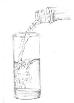 Glass of Water Glass Water Drawing, Glass Of Water Drawing, Drawings Of Water, Fluid Poses, Fluid Drawing, In Water Drawing, Childhood Drawing, Oil In Water, Water Sketch