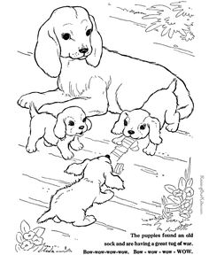 two puppies playing with each other in the grass coloring page for kids and adults