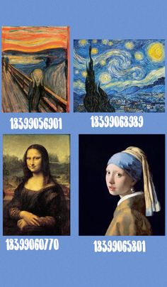 four different paintings with the names of them