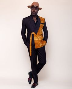 Your pre-order will be shipped in the next three weeks. Keep in mind that pre-orders may take several business days to ship due to high demand. Once your order is shipped, you will receive tracking information! Immerse yourself in refined simplicity with our exclusive made-to-measure suit, expertly crafted from a fusion of luxurious blended wool fabric and iconic West African print colors. This unique combination exudes an effortless charm, emphasizing both originality and authenticity. Each sui Men Traditional Wedding Outfit, African Prom Suits For Men, African Luxury Fashion, Ankara Suits Men, African Suits Men, Black Man Suit, Mariachi Suit, African Suits, Ankara Suit