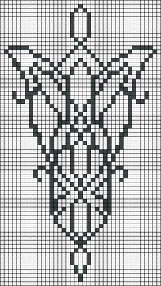 a cross stitch pattern with black and white squares on the bottom, in different sizes