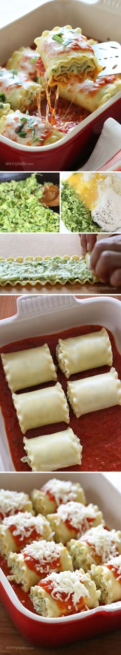 the process of making lasagna casserole is shown