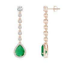 Pear Emerald Halo Drop Earrings with Bezel-Set Accents Emerald Earrings, Bezel Setting, Halo, Pear, Emerald, Rose Gold, Drop Earrings, Free Shipping, Gold