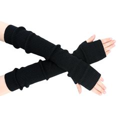 PRICES MAY VARY. Comfortable and Soft: Our long arm warmers are made of blended cashmere, they are very comfortable to touch. It has good elasticity and can fit the radian of your arm. Make your arms look longer and slimmer. The cashmere fingerless gloves have good warmth, which can effectively prevent your arms from getting cold in an air-conditioned room. Suitable for Multiple Occasions: In outdoor activities, black arm warmers protects your arms from the sun, wind, sand and irritants. In dail Emo Arm Warmers, Black Gloves Fingerless, Black Arm Warmers, Fingerless Long Gloves, Black Arm Sleeve, Knitted Arm Warmers, Long Fingerless Gloves, Gloves For Women, Ankle Jewelry