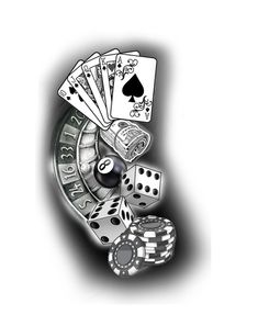 casino chips, cards and dices on a white background