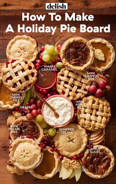 how to make a holiday pie board with all the different pies and toppings