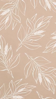 a beige wallpaper with white leaves on it