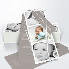 an open gift box with a baby's photo on the front and back side