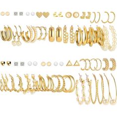 *Earingings For Women Set:This Women Earrings Set Includes 36 Pairs Different Styles Earrings, Such As Kinds Of Different Stylish Chunky Hoop Earrings, Triple Earrings, Heart Earrings, Pearl Earrings, Kink Earrings, Gold Hoop Earrings And Stud Earrings, With Different Shapes And Styles, Which Will Make You Stand Out Every Day. *Gold Earring Seta Pair Of Fashion Earrings Weigh Only About 1.5g-5.5g, Lightweight And Comfortable To Wear. Each Packing Including 9pairs Gold Hoop Earrings, Diameter:11m Gold Earrings Set, Pearl Earring Set, Chunky Hoop Earrings, Hoop Earring Sets, Pearl Hoop Earrings, Drop Dangle Earrings, Christmas Gift Jewelry, Hypoallergenic Earrings, Party Jewelry