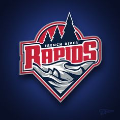 the french river rapids logo on a blue background