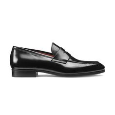 Men's black leather penny loafer Santoni Shoes, Gents Shoes, Mens Black Leather, Penny Loafer, Gym Shoes, College Fashion, Penny Loafers, Shoes And Accessories, Shoe Care