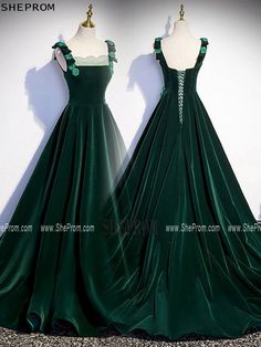 Fitted Dark Green Evening Dress For Banquet, Green A-line Prom Evening Dress, Green A-line Evening Dress For Prom, Dark Green Floor-length Evening Dress For Formal Occasions, Dark Green Floor-length Evening Dress, Floor-length Dark Green Prom Dress, Dark Green Floor-length Prom Dress, Green Ball Gown Evening Dress For Formal Occasions, Dark Green Floor-length Prom Gown