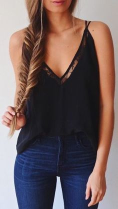 #street #style black lace detail @wachabuy Fishtail Braid, Braid Hair, Perfect Style