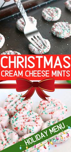 christmas cream cheese minis with sprinkles and a fork