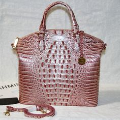 Brahmin Large Duxbury Satchel Pink Icing Melbourne Brand New With Tag Comes With Dust Bag And Registration Card Leather Large Zip Top Dome Satchel Double Handles Removable Adjustable Crossbody Strap Back Slide In Pocket Footed Bottom Dust Bag Included 4" Handle Drop 13" Strap Drop 14.2″ W X 12″ H X 5″ D Ships Fast Same Day Or Next Day Shipping. From A Smoke Free Environment. Elegant Pink Crocodile Pattern Shoulder Bag, Bills Paid, Beautiful Purses, Pink Icing, Brahmin Bags, Slide In, Purse Bag, Leather Purse, Zip Top