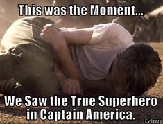 an image of a man falling on the ground with caption that reads, this was the moment we saw the true superhero in captain america