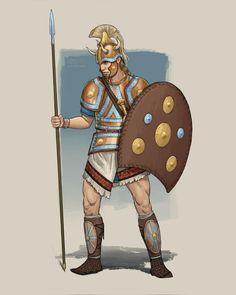 a drawing of a roman soldier holding a shield and spear