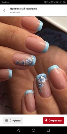 Manicure Nail Designs, French Manicure Nails, Floral Nail Designs, Her Nails, French Nail Designs, Nail Designs Glitter, Gel Nail Designs