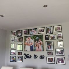 a wall with many pictures and the words this is us on it