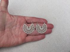 "These are so chic and cool! Stylish and versatile mandala hoop earrings. They have incredible detail and design with all the cut outs. Versatile and perfect for everyday wear. The earrings measure 1 3/4\" long by 1 3/8\" wide. Made from allergy free plated silver. Thanks for stopping by! Please take a moment and visit the rest of my Etsy shop. I have many more unique jewelry designs to choose from! 🌸 Tiger Flower Jewelry 🌸 🌸 Inspired by Nature 🌸" Small Hoop Earrings For Festival, Nickel Free Hoop Earrings For Festival, Single Round Hoop Earring For Festival, Bohemian Hypoallergenic Hoop Earrings For Festivals, Nickel-free Circle Hoop Earrings For Festival, Bohemian Small Hoop Hypoallergenic Earrings, Bohemian Round Hoop Earrings, Hypoallergenic, Bohemian Round Hypoallergenic Hoop Earrings, Small Hoop Hypoallergenic Festival Earrings