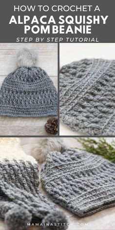 the steps to crochet an alpaca squashy pom beanie