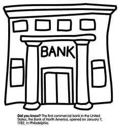 a bank building with the word bank on it's front and side entrance, outlined in