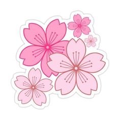 pink flowers sticker on a white background