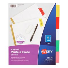 avery write and erase dividers, 5 - tab, assorted colors, 3 / pack