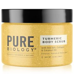 Pure Biology Exfoliating Body Scrub for Men and Women | Turmeric Scrub and Sea Salt Scrub Body Exfoliator with Collagen and Coconut Oil | Hydrating Face Scrub Foot Scrub and Dead Skin Remover for Body Care Body Exfoliating Scrub - Upgrade your skin care routine with our cleansing skin exfoliator for body care with natural jojoba primrose and sunflower oil that deeply cleanses and nourishes your skin Hydrating Body Polish - Enhance your skin care routine with our body scrubs for women exfoliation with a dead skin remover that purifies your skin leaving you with softer smoothing looking skin Full Body Exfoliator - Try our face exfoliator foot exfoliating scrub and full body scrub exfoliator for legs thighs and butt to minimize the appearance of cellulite with its hydrating botanical oils Lig Bump Eraser, Acne Scrub, Turmeric Scrub, Best Body Scrub, Coconut Oil Beauty, Body Exfoliating, Natural Body Scrub, Sea Salt Scrubs, Exfoliating Face Scrub