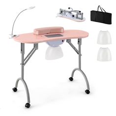 Our manicure nail table on wheels will be the perfect choice for manicurists who provide door-to-door service! You may wonder why we are so confident and why you should choose ours. Well, let us tell you the reasons. Different from others, ours are equipped with an electric dust collector that absorbs the dust to keep the desktop clean. Besieds, ours comes with a bendable LED table lamp that features 3-level color temperature and 9-level brightness that is convenient for you to check the nail ar Nail Desk, Nail Table, Manicure Table, Wrist Rest, Dust Collector, Salon Furniture, Led Table, Wood Console Table, Commercial Furniture