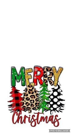 merry christmas card with trees and leopard print