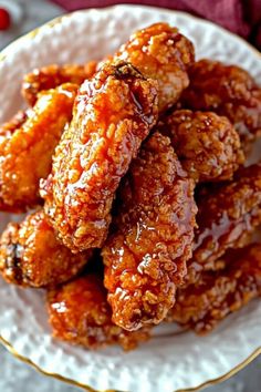 fried chicken wings on a white plate with red pepper flakes and ketchup