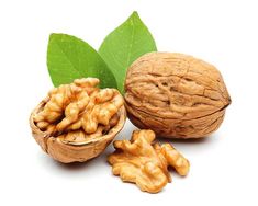 walnuts and leaves on white background with clipping for the word nutmeal