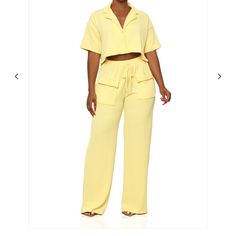 Yellow. Two Piece Set Super Stretchy. Size Medium But Fits Like Xl. Too Big For Me. Super Cute! Yellow Top Plus Size, Playful Cheap Women's Sets, Matching Sets Two Pieces Pants, Yellow Plus Size Top, Two Piece Set Mid Size, Crop Top Collared Shirt, Yellow Two Piece, Ribbed Set, Chill Fits