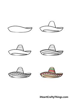 four hats with different shapes and colors